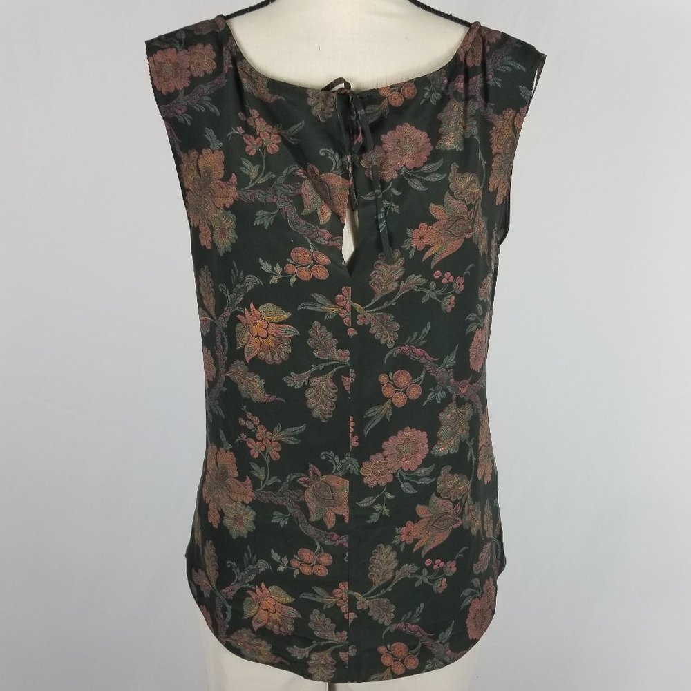 Theory | Floral Sleeveless Silk Split Neck Blouse